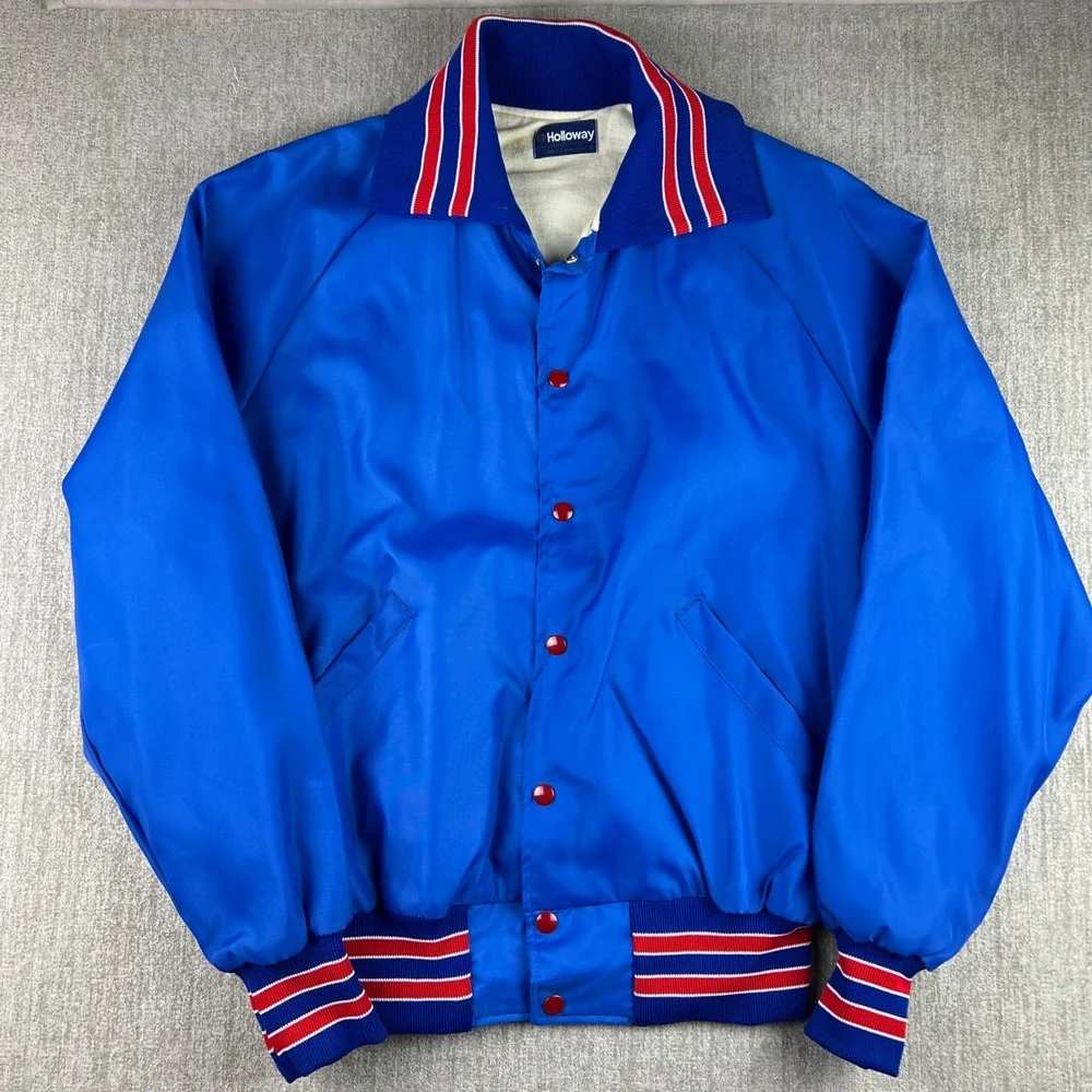 Holloway Varsity Jacket Mens Large‎ Blue Arapahoe Satin Bomber Vintage USA Made